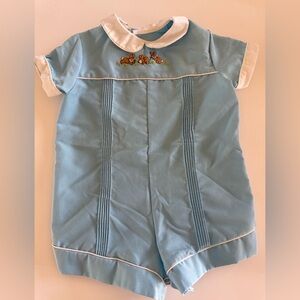 Toddle Tykes Adorable Vtg Blue Romper with Bunny Embroidery 12 months